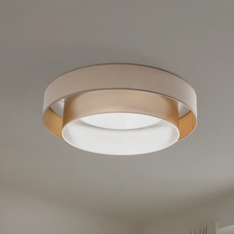 LED plafondlamp Luneta, fluweel beige/goud, Ø 60 cm, 3-traps dimbaar Nu Kopen
