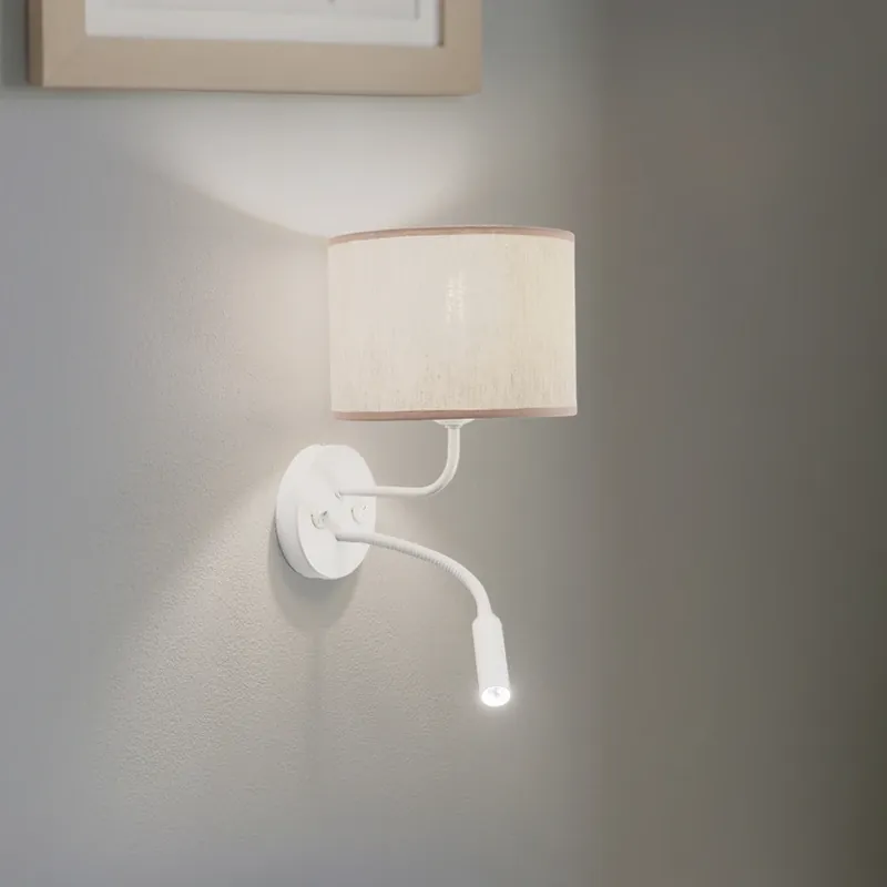 Goedkoop Wandlamp Roller, katoen ruw wit, wit, met leeslampje