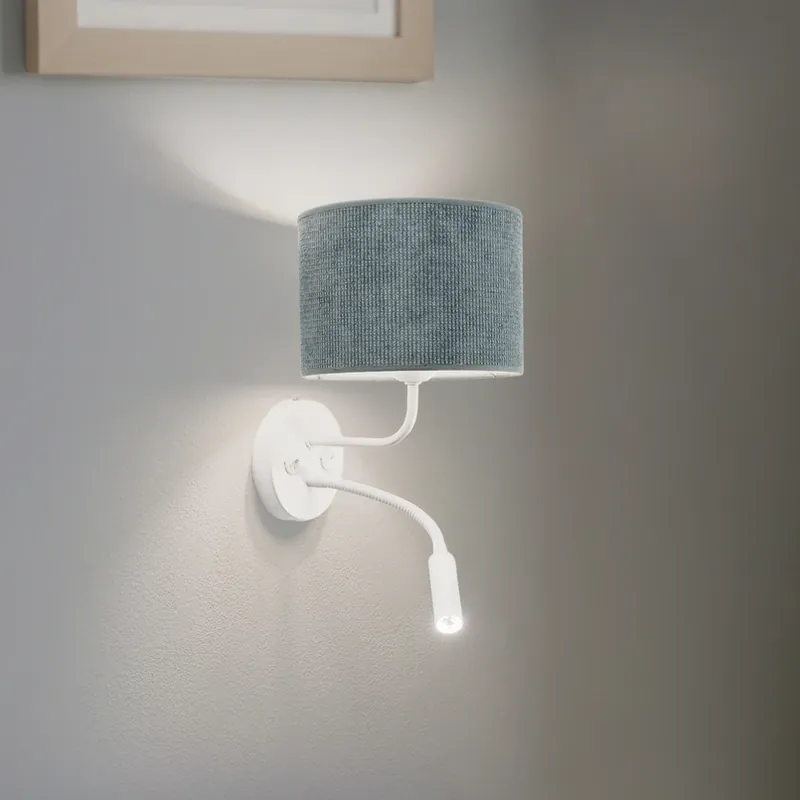 Wandlamp Roller, koord mint, wit, met leeslampje Premium