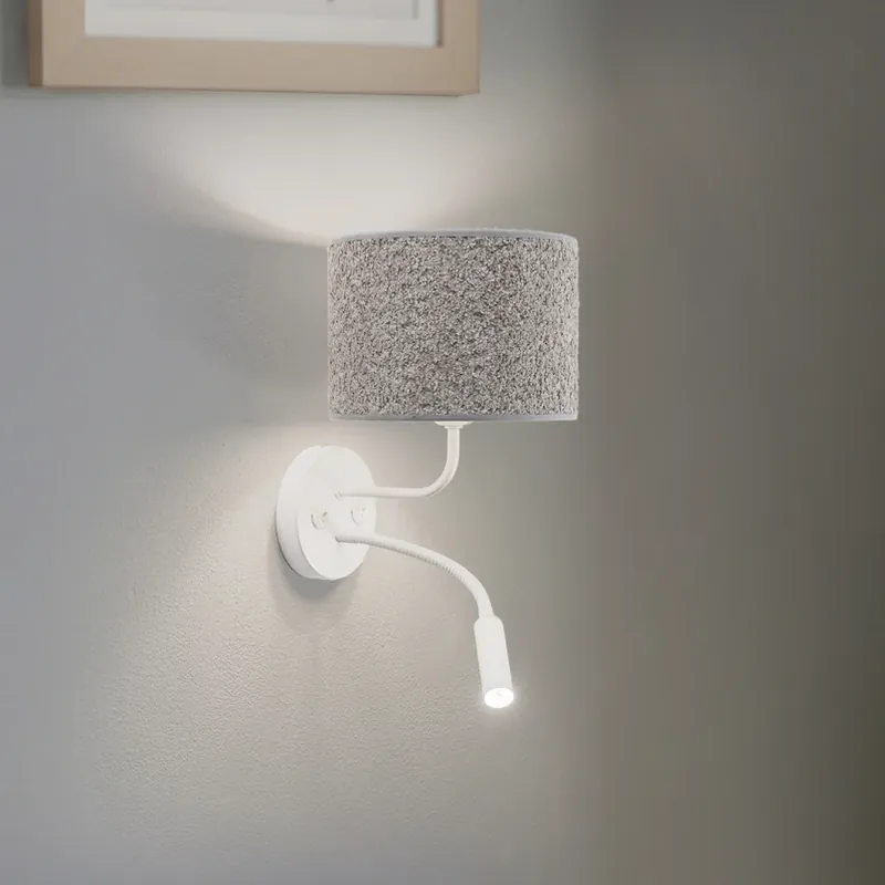 Lage Kosten Wandlamp Roller, bouclé grijs, wit, met leeslampje