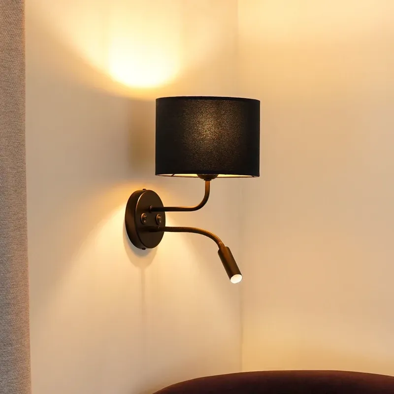 Wandlamp Roller, fluweel donkerblauw, zwart, met leeslampje Betrouwbaar