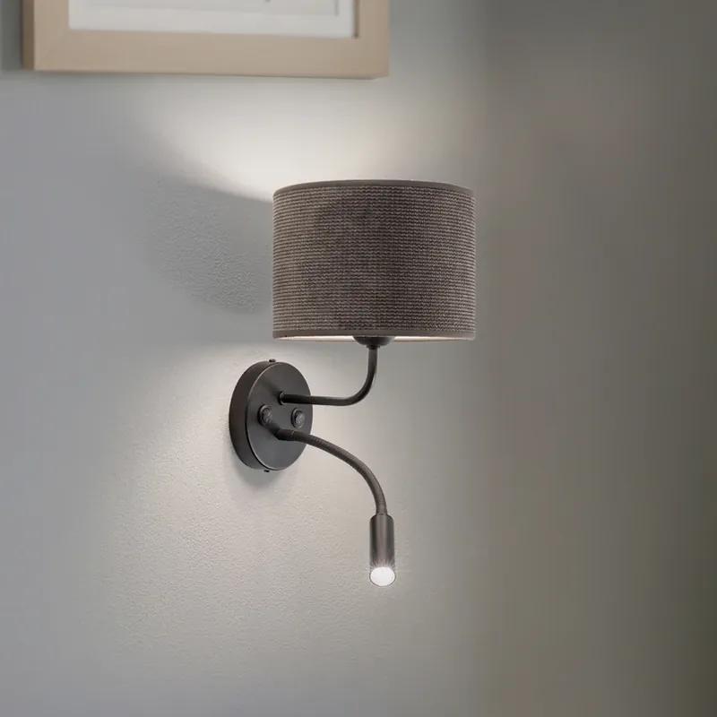 Populair Wandlamp Roller, snoer donkergrijs, zwart, met leeslampje