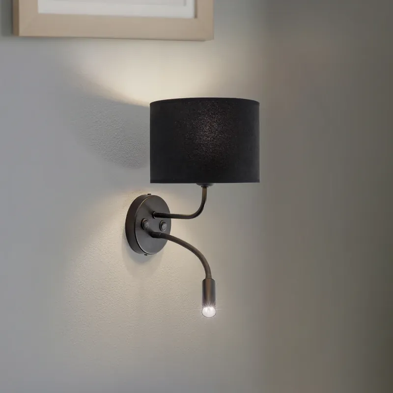 Wandlamp Roller, fluweel zwart, zwart, met leeslampje Direct Verzonden
