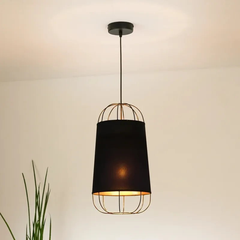 Hanglamp Lantern small, textiel, metaal, zwart Op = Op