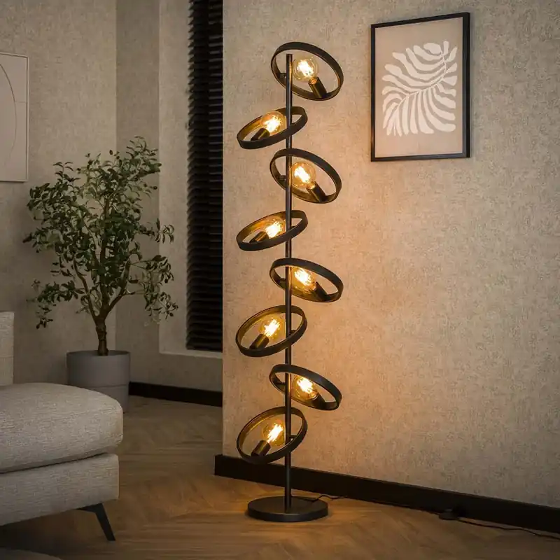 Gratis Retour Ringelbach vloerlamp, 8-lamps, antraciet, metaal, E27