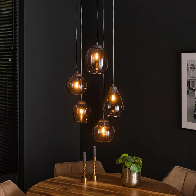 Lord-Nigel hanglamp, 5-lamps, chroom, glas, getrapt Flitsaanbieding