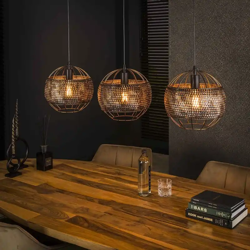 Lage Kosten Setengah open hanglamp, 3-lamps, zwartbruin, metaal