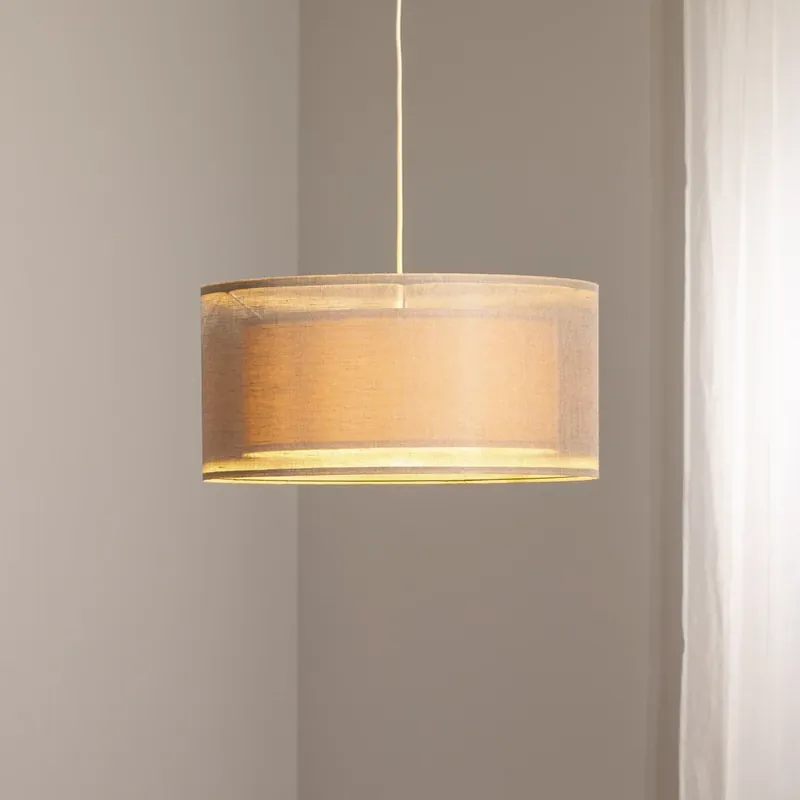 Duo Den Light hanglamp, beige, Ø 50 cm, linnen, PVC Lage Prijs