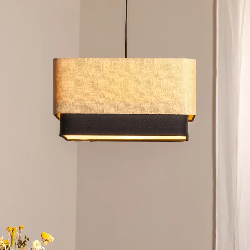 Hoge Kwaliteit Kwadro Duo hanglamp, zwart/beige, 50x50cm, jute/satijn