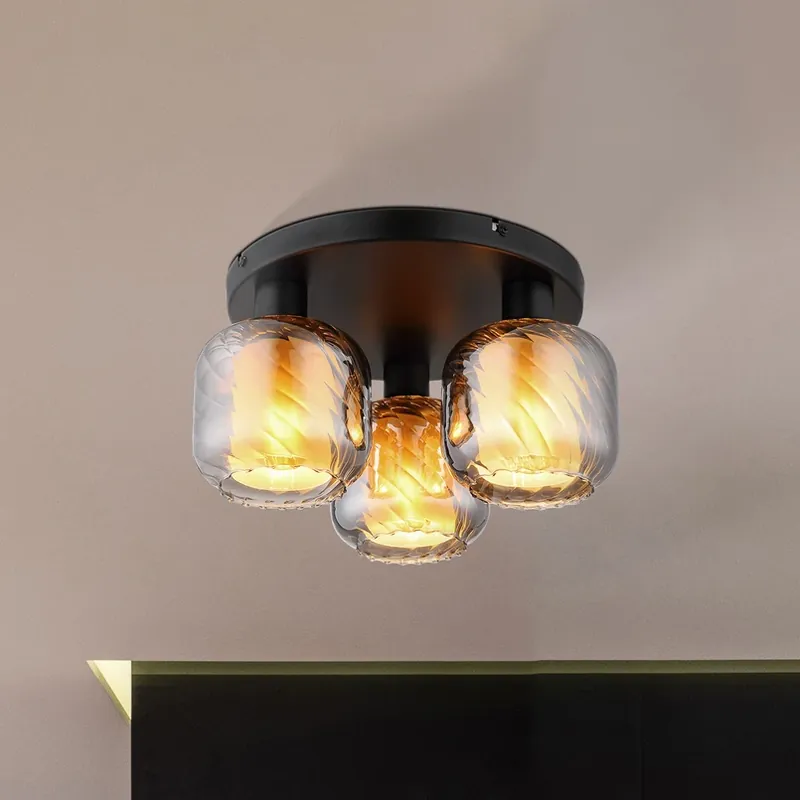 Plafondlamp Xia, Ø 37 cm, rookgrijs, 3-lamps, glas Betaalbaar