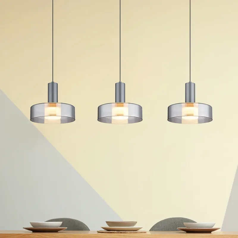 Koopje Grant LED hanglamp, lengte 90 cm, rookgrijs, 3-lamps, glas