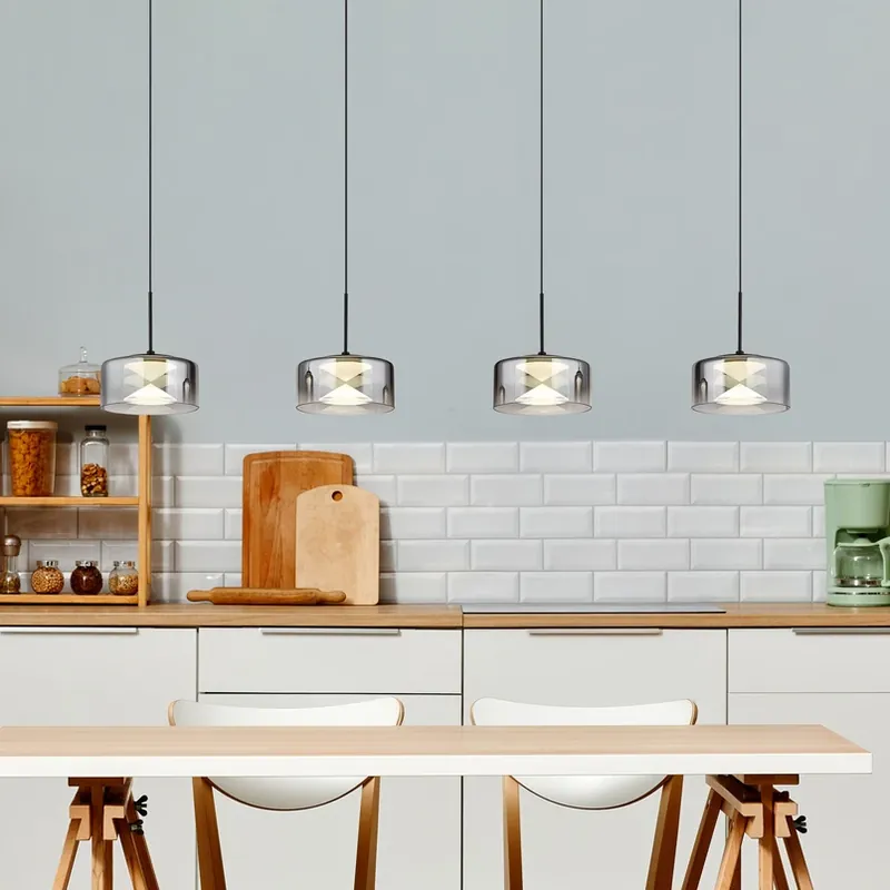 Actieprijs LED hanglamp Belinda, lengte 105 cm, rookgrijs, 4-lamps.