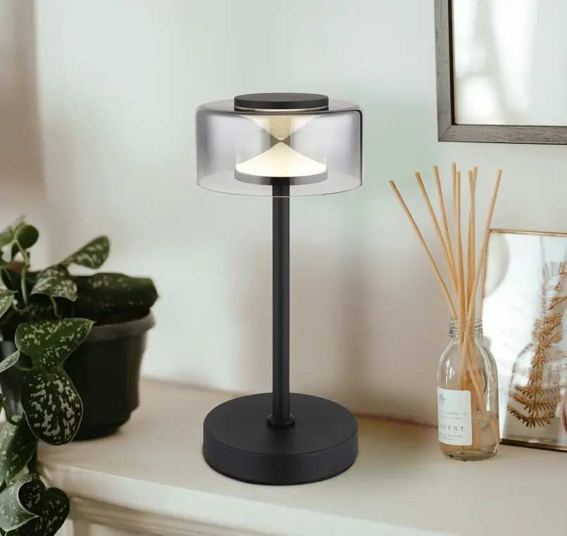 Belinda LED tafellamp, rookgrijs, hoogte 33 cm, metaal Fabrieksprijs