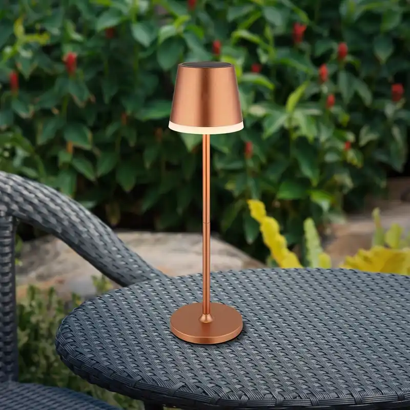 Gecertificeerd LED lamp op zonne-energie, metaal, koperkleurig, hoogte 41 cm, IP44