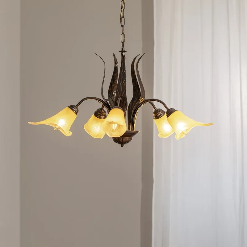 Hanglamp Alga, 5-lamps, ijzer, glas, Florentijn Gecertificeerd