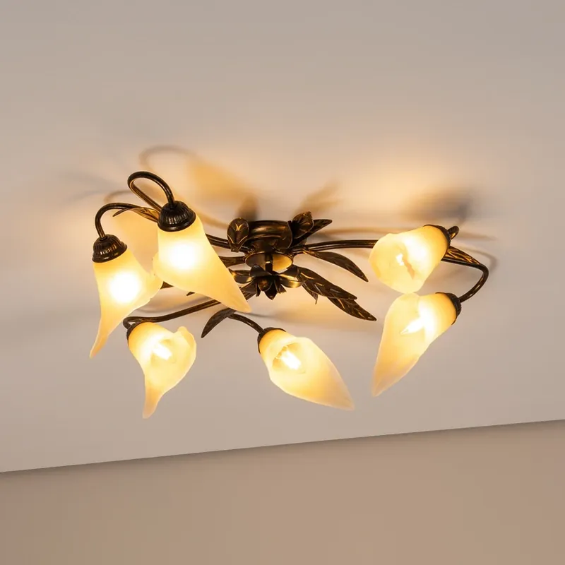 Alga plafondlamp, 6-lamps, ijzer, glas, Florentijn Direct Verzonden