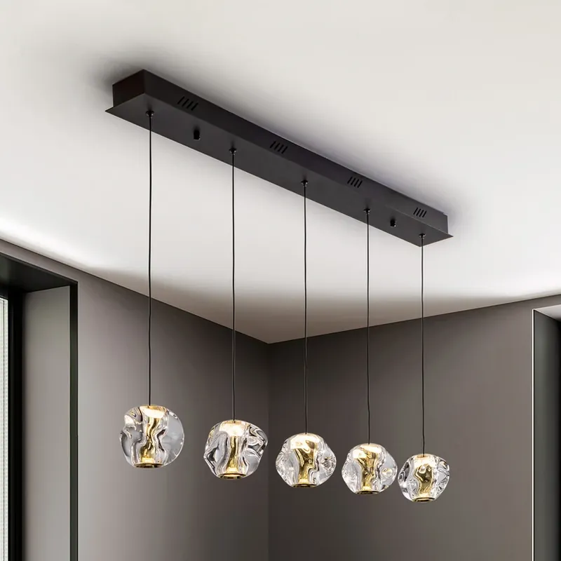 Zaria LED hanglamp, 5-lamps, zwart, helder, metaal, acryl Populair