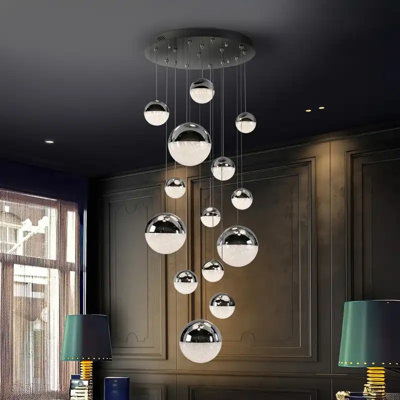 Express Levering LED hanglamp Sphere, 14-lichts, chroom, dimbaar, Ø 60 cm