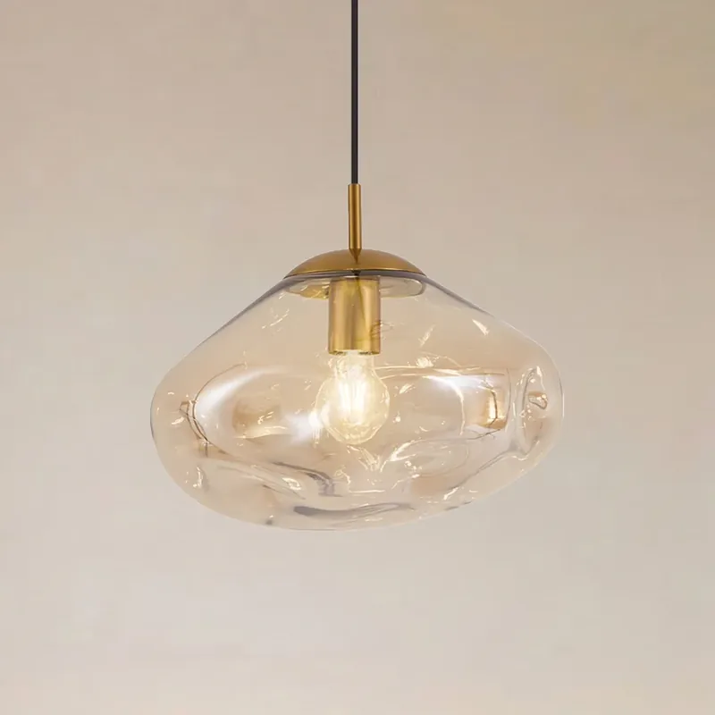 Lindby hanglamp Lelia, amber, glas, Ø 35 cm Favoriet