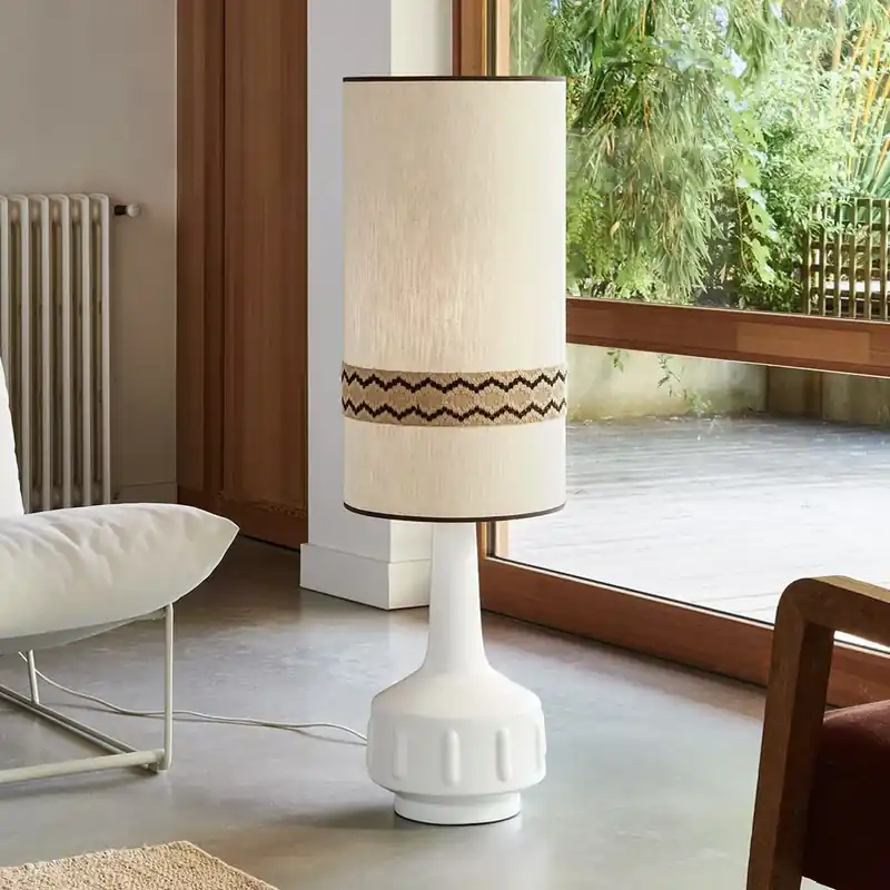 MARKET SET vloerlamp Jimmy, wit/beige, rand, 121 cm Dagaanbieding