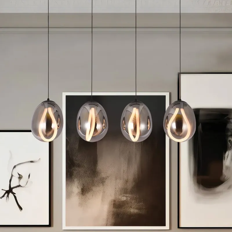 Rechtstreeks Van De Fabrikant LED hanglamp Melanie, lengte 85 cm, rookgrijs, glas 4-lamps.