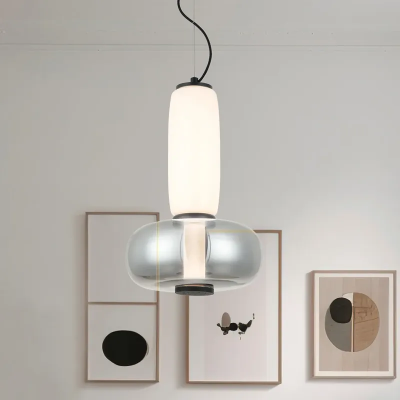 LED hanglamp Avery, rookgrijs/wit, Ø 32 cm, glas Actieprijs