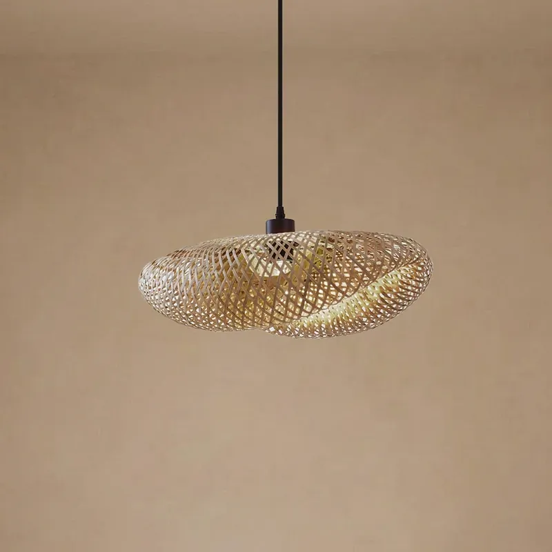 Lindby hanglamp Eleane, bamboe, naturel, lengte 50 cm, E27 Seizoensaanbieding