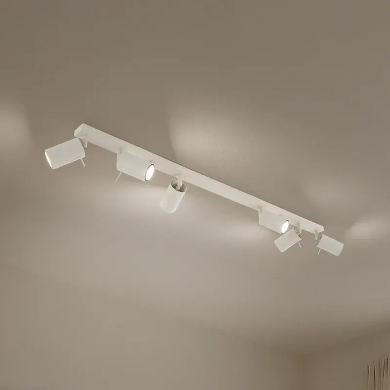 Hoge Kwaliteit Ring plafondspot, beige, lengte 117 cm, staal, 6-lamps.