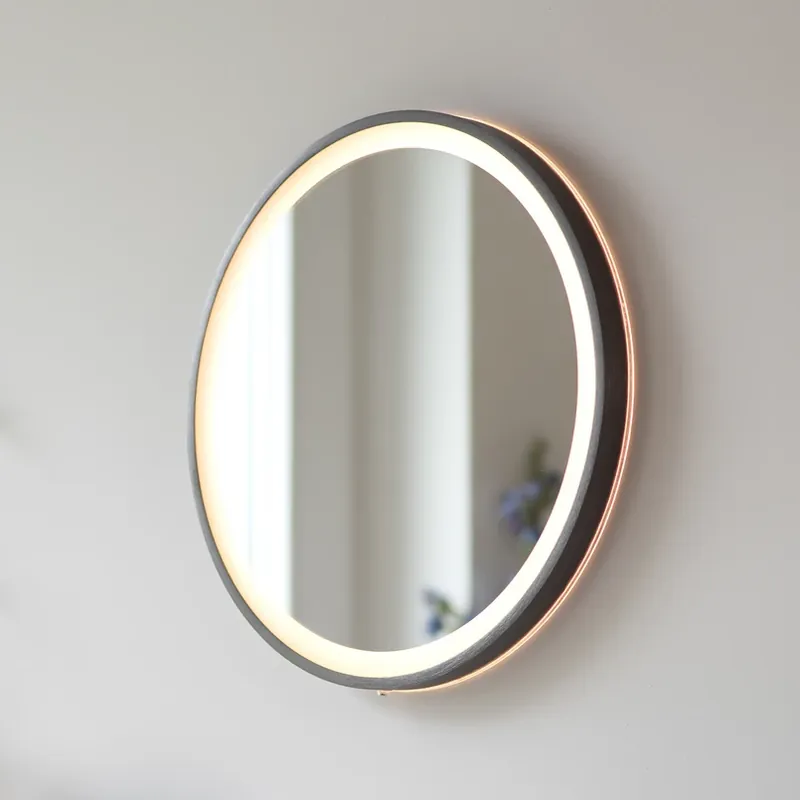 Koopje LED-wandspiegel VIDRO, grijs, Ø 46 cm, powerbank, schakelaar