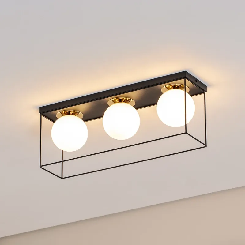 Plafondlamp Aroma, 3-lamps, zwart/wit/goud, staal Premium