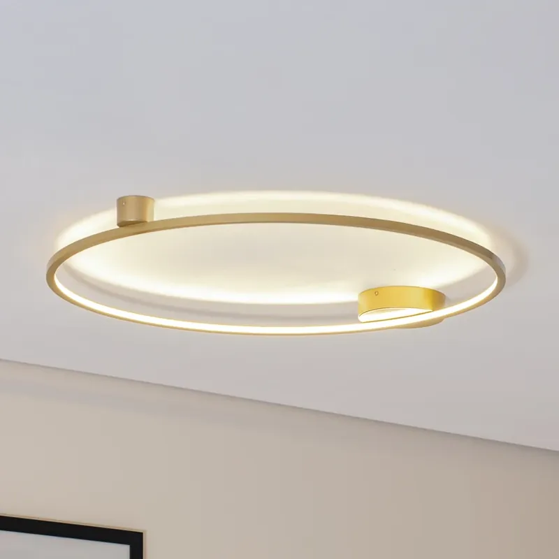 LED plafondlamp Saturno, goud, Ø 80 cm, metaal, 4.000 K Op = Op