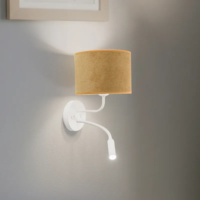 Wandlamp Roller, snoer, wit/mosterdgeel, leeslampje Gereduceerde Prijs