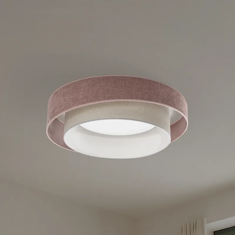 LED plafondlamp Luneta S, chenille, roze/grijs, 3-traps dimbaar Gratis Retour