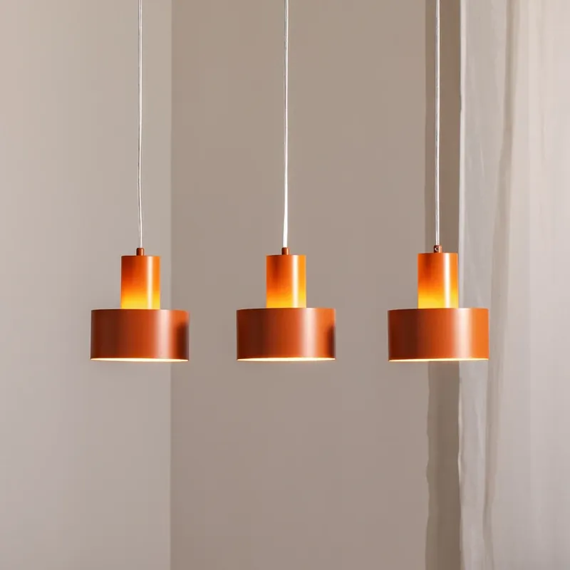 Gecertificeerd Hanglamp Rif 3, baksteenrood, 3-lamps, lineair, staal