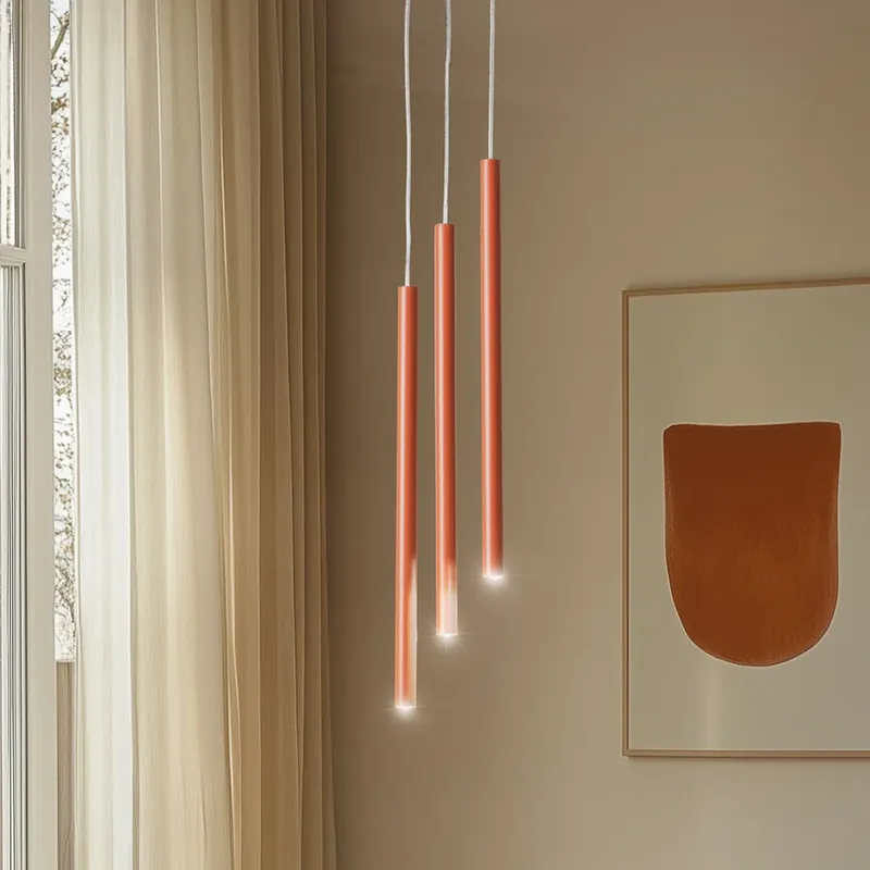Betaalbaar Hanglamp Sopel 3, baksteenrood, rond, 3-lamps, staal, G9
