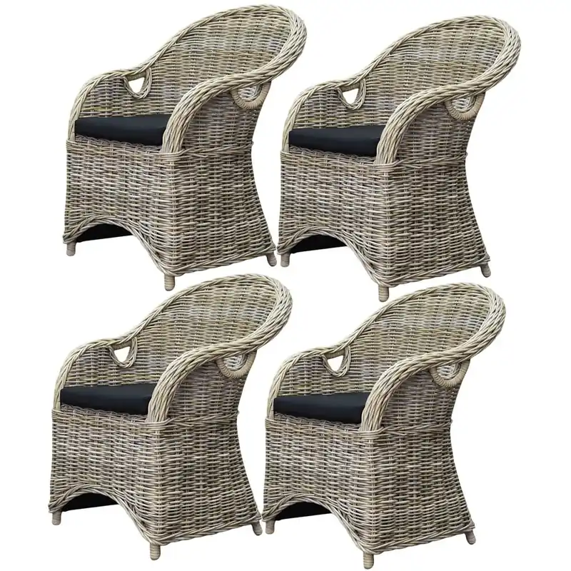 AVH-Collectie 4 stuks Macau dining tuinstoel met handgat naturel rotan Bestel Nu