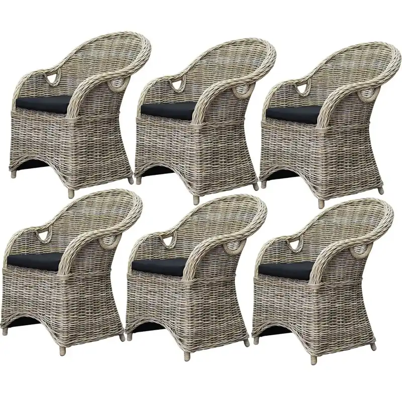 AVH-Collectie 6 stuks Macau dining tuinstoel met handgat naturel rotan Nieuw