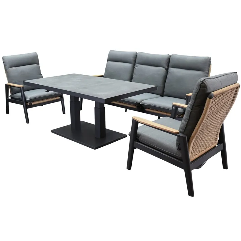 Gecertificeerd AVH-Collectie Alzano stoel bank lounge diningset 4 delig verstelbaar antraciet aluminium