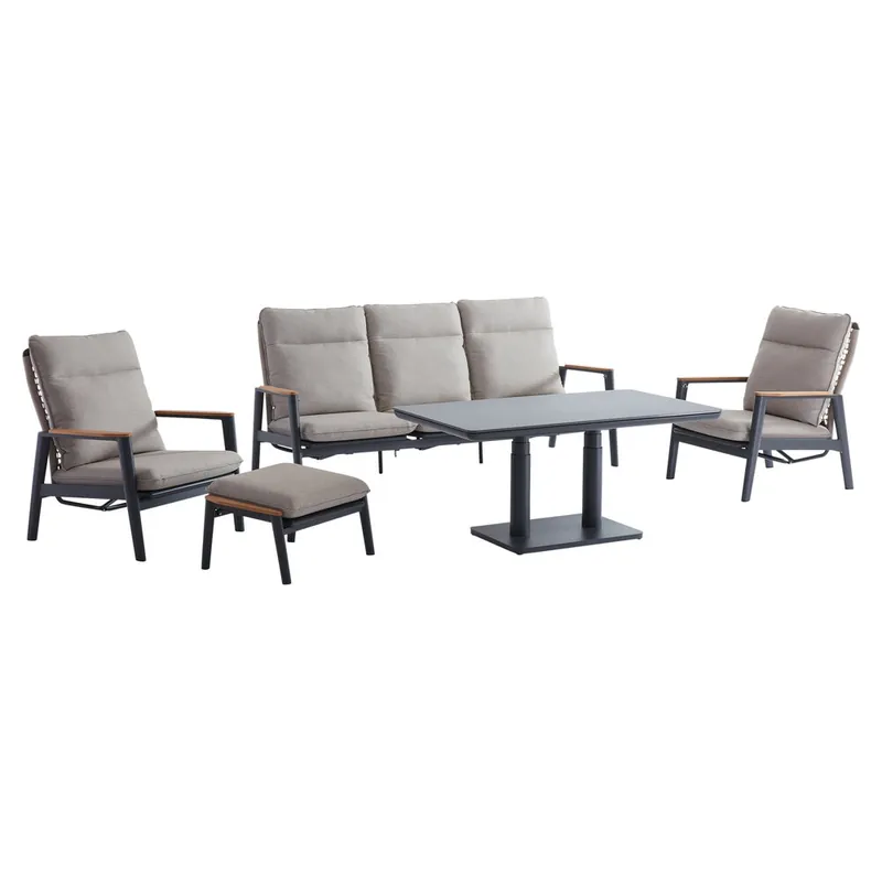Meest Verkocht AVH-Collectie Alzano stoel bank loungeset 5 delig verstelbaar zand rope aluminium antraciet