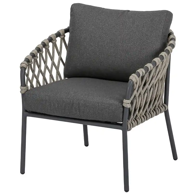 Direct Verzonden AVH-Collectie Amalfi low dining tuinstoel antraciet zand rope