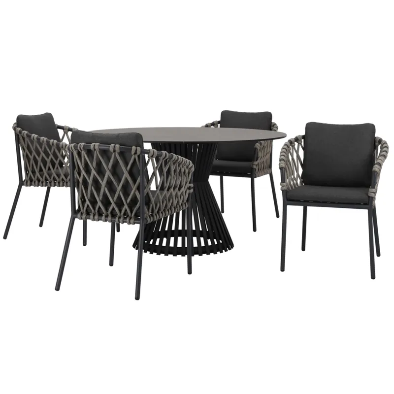 Shop Nu AVH-Collectie Amalfi Pasadena dining tuinset 140 cm rond 5 delig antraciet keramiek