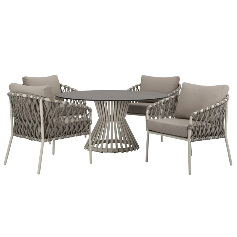 Laatste Versie AVH-Collectie Amalfi Pasadena low dining tuinset 5 delig zand