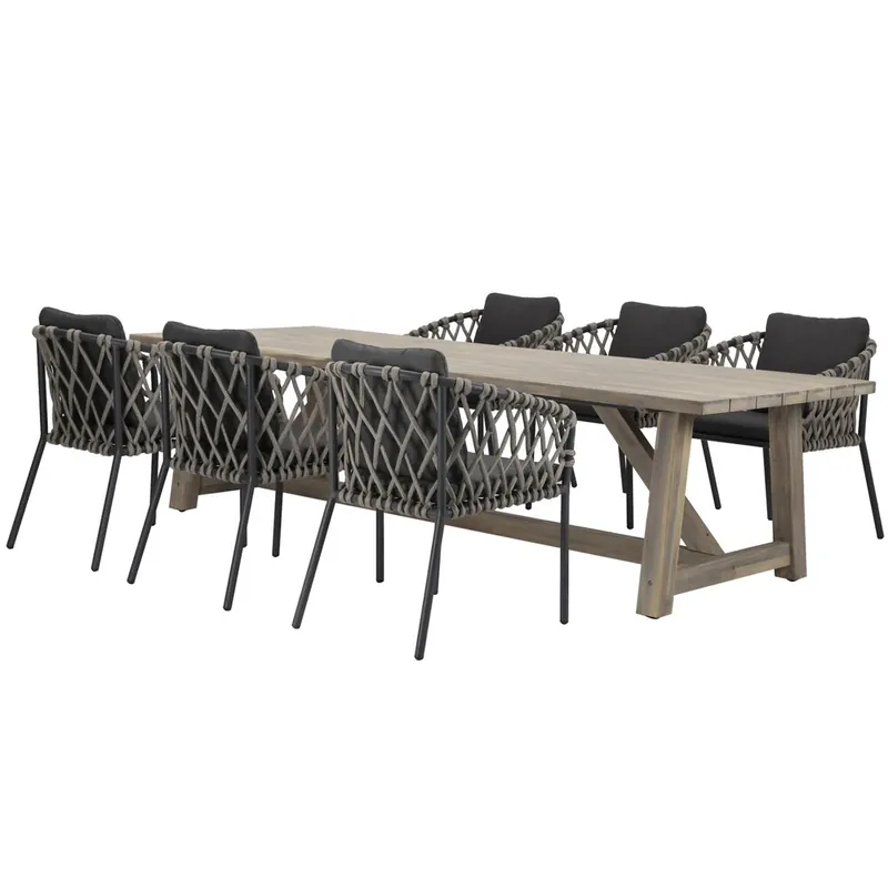 Betrouwbaar AVH-Collectie Amalfi Ravello dining tuinset 250x100xH76 cm 7 delig rope acacia
