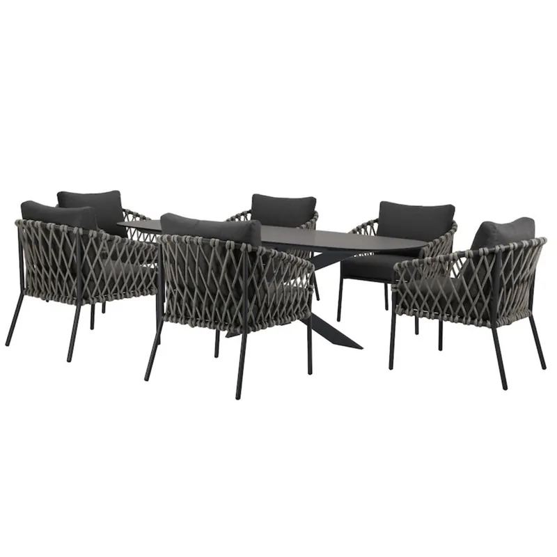 Gereduceerde Prijs AVH-Collectie Amalfi San Francisco low dining tuinset 7 delig 240x100xH69 cm keramiek rope