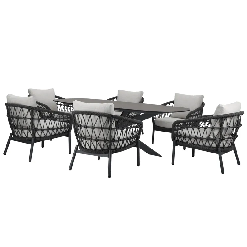 AVH-Collectie Arezzo San Francisco low dining tuinset 240x100xH69 cm 7 delig antraciet Laatste Versie
