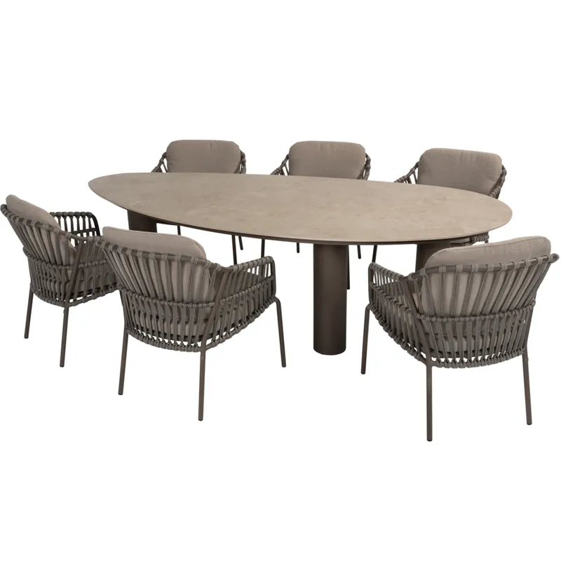 4 Seasons Outdoor Arizona Capalbio dining tuinset 240x130xH75 cm 7 delig pebble keramiek terre 4 Seasons Outdoor Uitverkoop