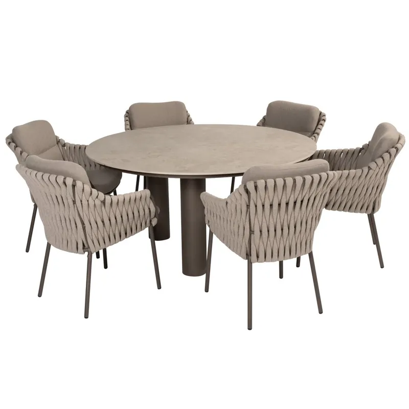 Flitsaanbieding 4 Seasons Outdoor Arizona Montera dining tuinset 7 delig 160 cm rond keramiek terre 4 Seasons Outdoor