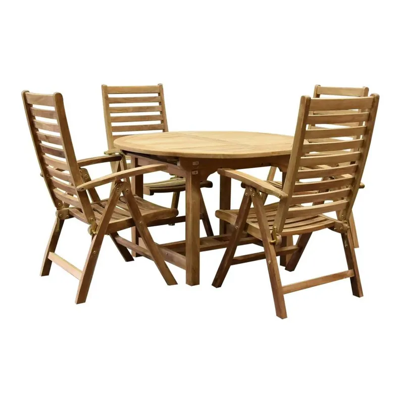 AVH-Collectie Arona Ovaal uitschuifbare dining tuinset 120-170x120xH76 cm 5-delig teak Snelle Levering