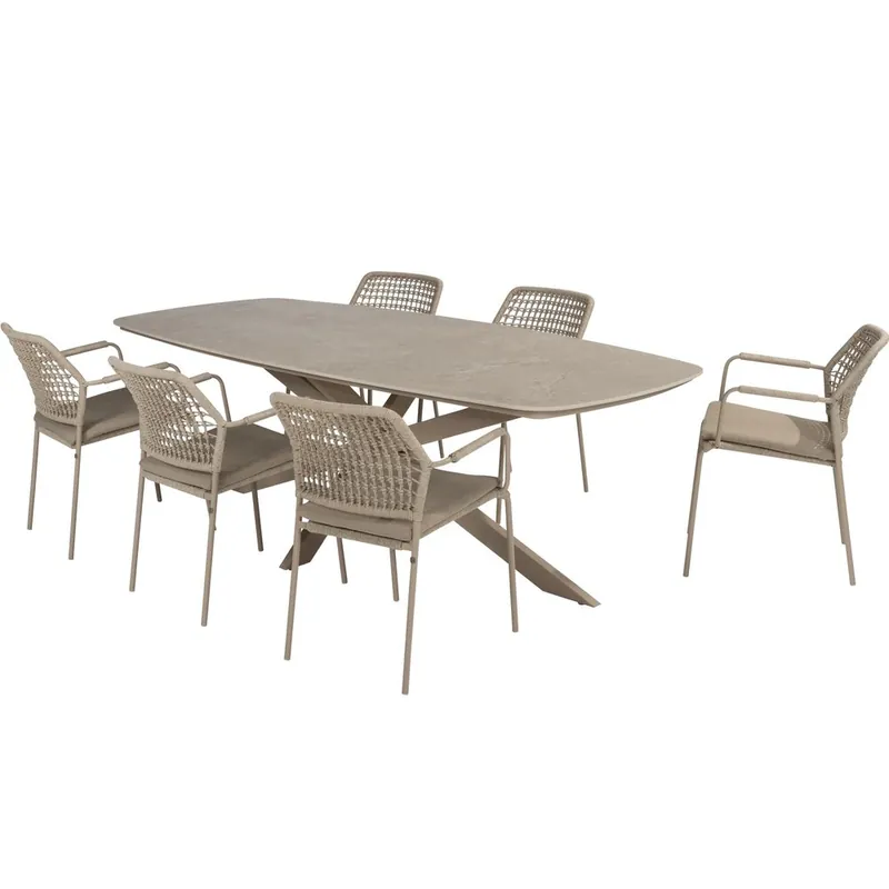 Taste 4SO Barista Prado dining tuinset 240x105xH75 cm 7 delig latte met keramisch deens ovaal blad Taste 4SO Meest Verkocht