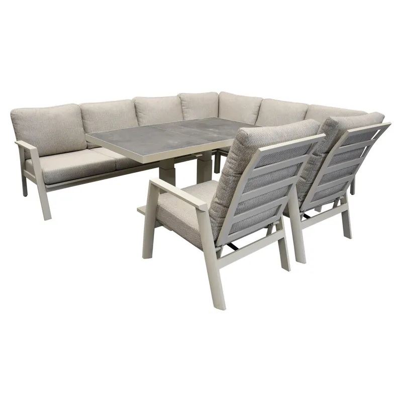 AVH-Collectie Barolo hoek dining loungeset 6 delig aluminium verstelbare tafel latte Gecertificeerd